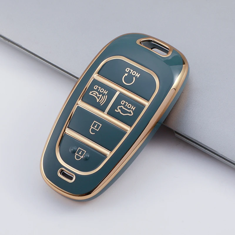 5 Buttons For Hyundai Sonata Nexo DN8 Santa Fe TM Tucson NX4 Staria Ioniq 2020-2021 Gold Edge TPU Remote Key Fob Case Cover