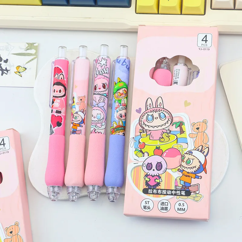 4-8 قطعة الكرتون لينة قبضة السمين القلم الإسفنج عدم الانزلاق غمد سريعة الجافة دفع أسود قلم محايد اللون طالب القرطاسية