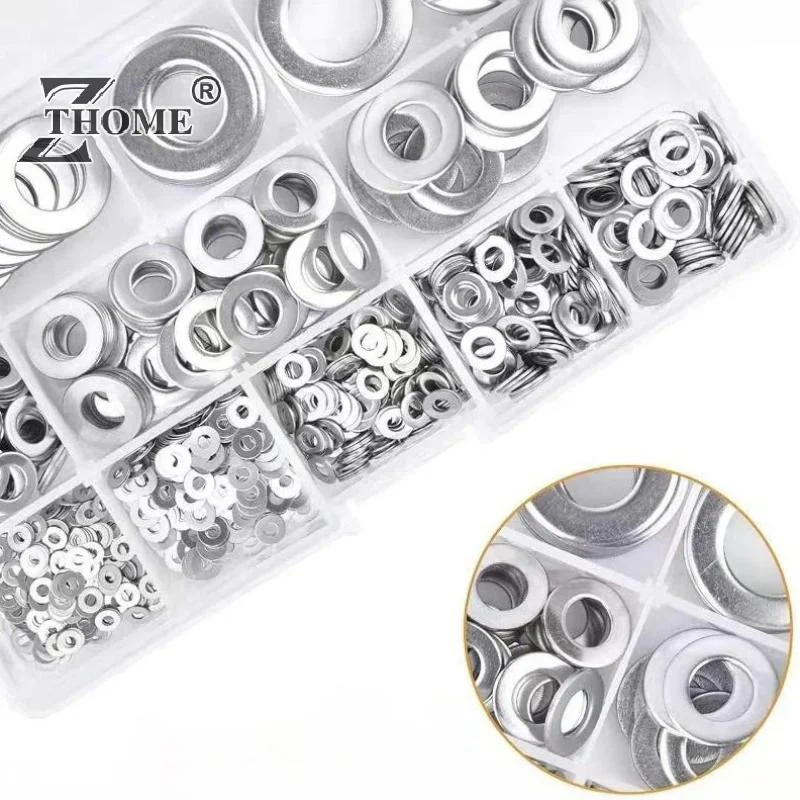 1080Pcs 304 Stainless Steel Flat Washers Assortment Set Multiple Sizes M2-M12 Specification Gaskets Anti-rust Craft Tool