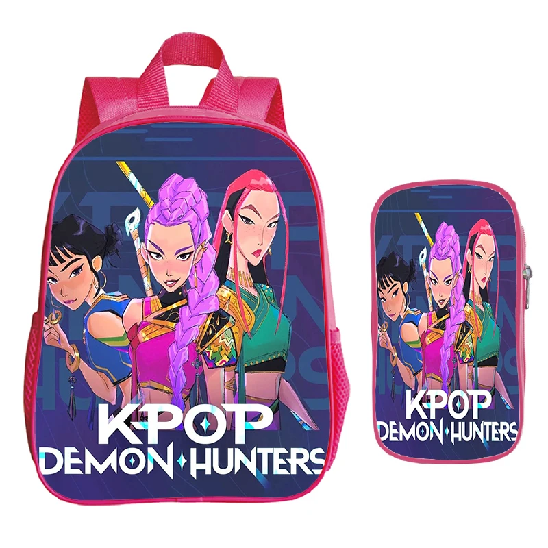 2 Stuks Set K-Pop Demon Hunters Rugzak Met Etui Baby Meisje Kleuterschool Rugzakken Kinderen Schooltas Leuke Cartoon Boekentas gift