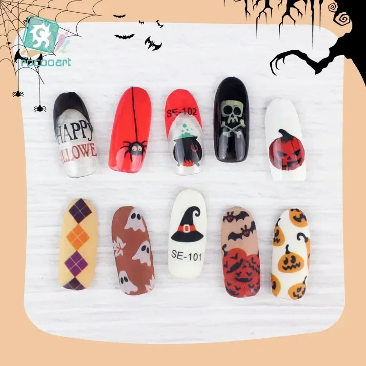 Rocooart Halloween Nail Art Stickers DIY Adhesive Foil Nail Wraps Ghost Spider Bat Nail Art Decoration Make Up Party Decals