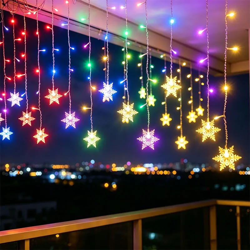 Solar Ice Strip Snowflake String Light Christmas Tree Decoration Light Winter Festival Light for Christmas Halloween Decor