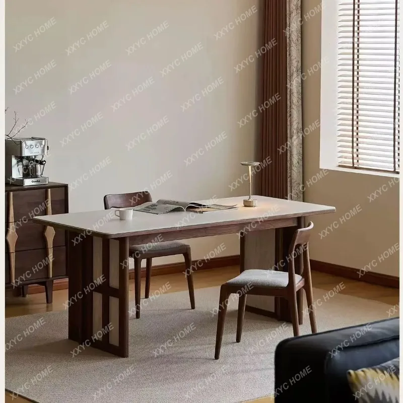 XXRoman travertine rock slab dining table solid wood large board  worktable dining table large long table