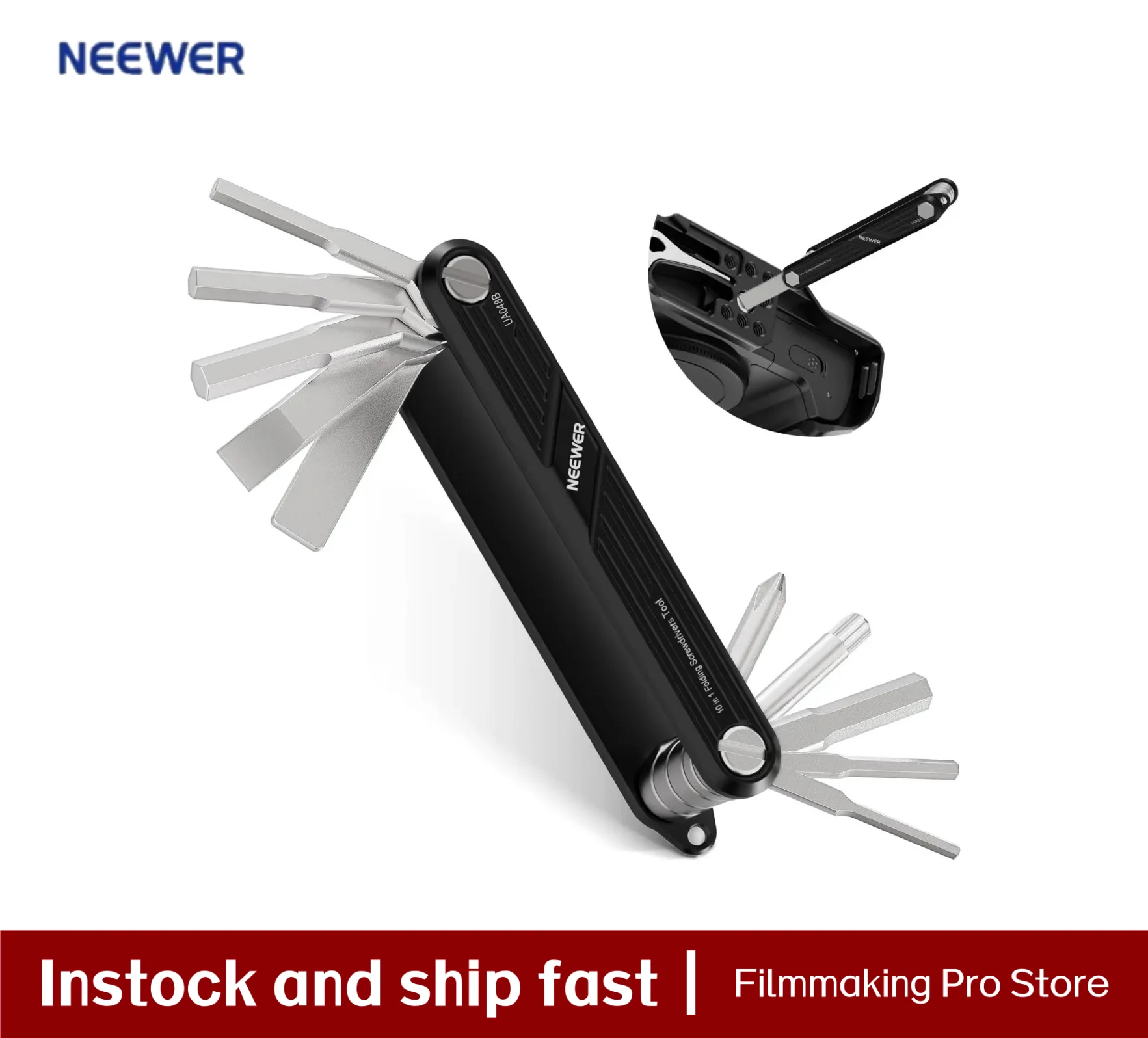 NEEWER 10 in 1 Folding Screwdrivers Tool Set Pocket Tool Compatible with Camera Cage Rig Top Handle Tripod QR Plate