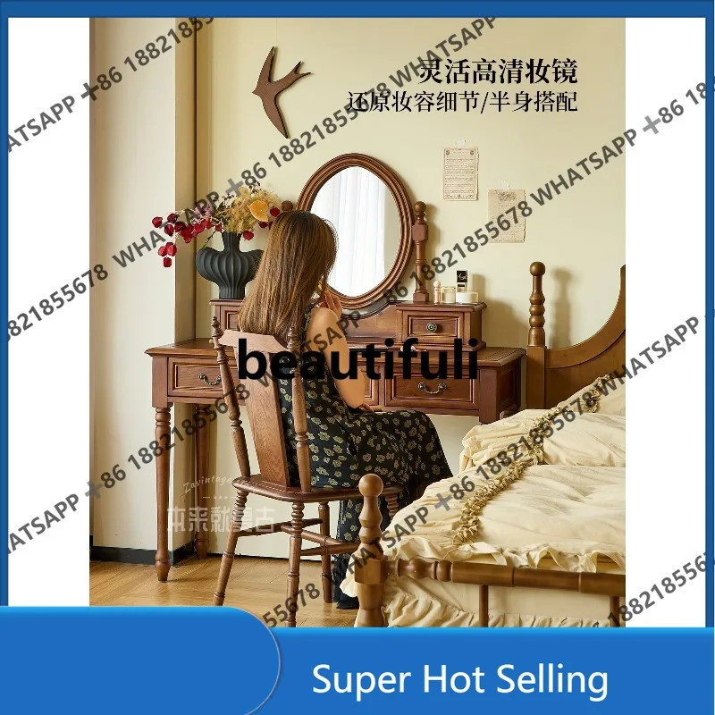 

D85 Комод/Французский столик из цельного дерева для маленькой квартиры, спальни, столик для макияжа, американский средневековый туалетный столик