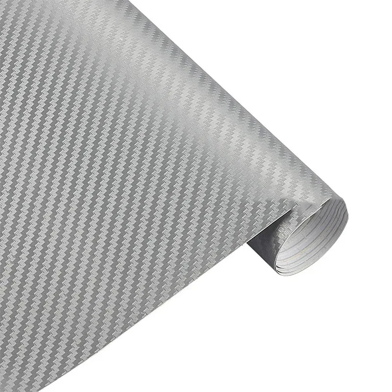 

Silver 10cm x150cm 3D Carbon Fiber Car Wrap Vinyl Covering Film Sticker Decal Roll Sheet w/ Air Bubble Release 4"x60" inch