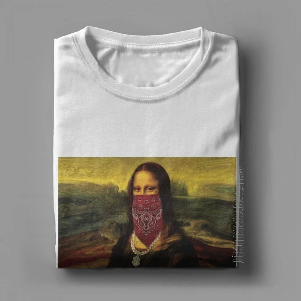 Thug Life T-Shirt Mona Lisa T Shirt Chains Joconde Tattoos Tops Weed Gun Man Vintage Purified Cotton Male Tshirt Tees