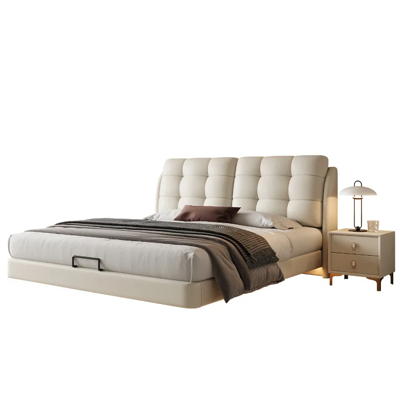 

Italian style, light luxury, suspended bed, modern, simple, leather bed, master bedroom, double