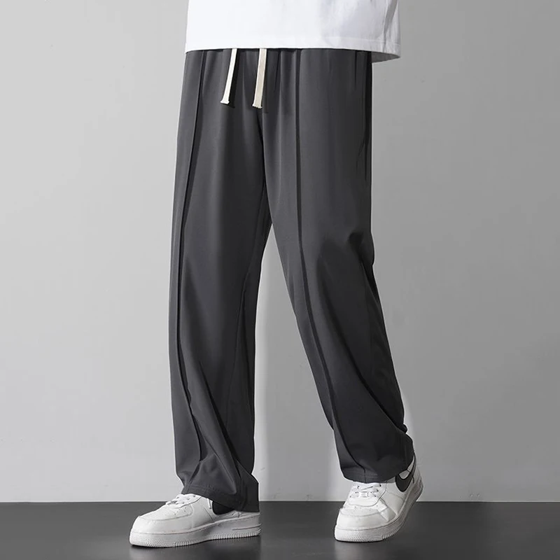 

Men Youth Popular Lightweight Breathable Casual Trousers Male Summer Ice Silk Stretch Straight Leg Comfortable Sweatpants