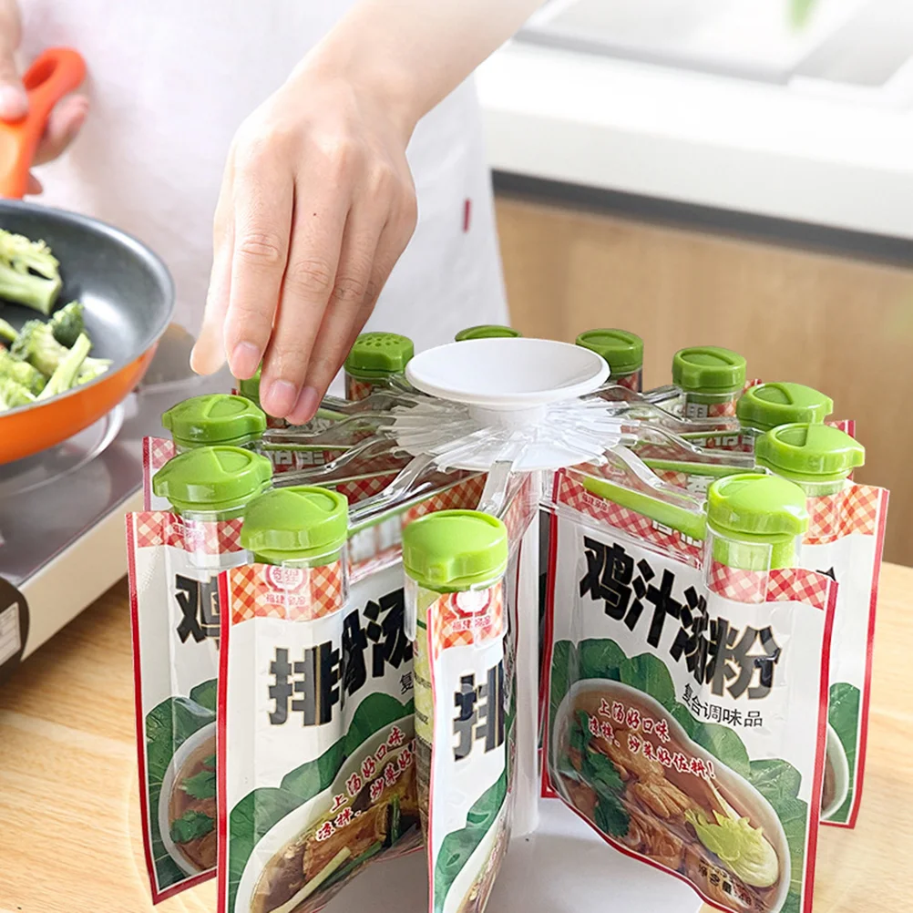 Rotating Storage Rack Spice Bag Organizer Sorting Sealing Clip Stand Condiment Plastic Household Holder