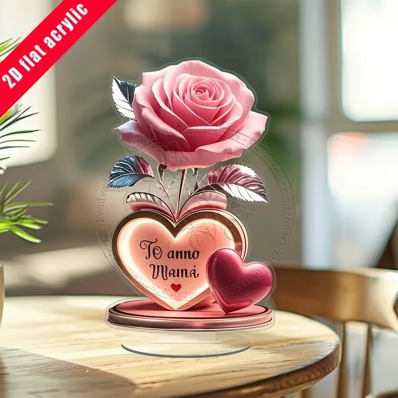 1 Stück Exquisite Herzförmige Rose Feiertagsdekoration Statue Verziert mit der Aufschrift "Für Liebe Mama" Rosendekoration für Wohnzimmer