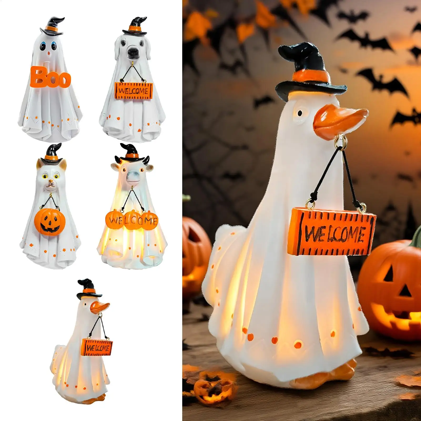 

Halloween Figurines Spooky Resin Ghost Animal Statue Halloween Decorations Table Centerpieces for Mantel Haunted House Walkway