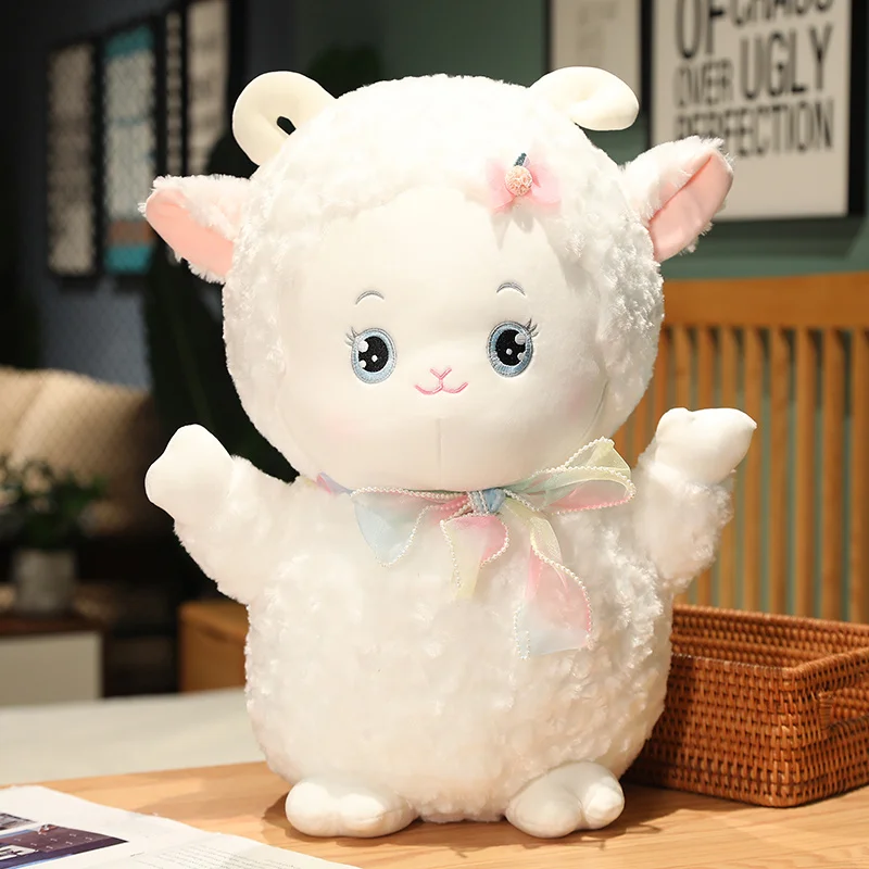 

23/30/40/50cm Kawaii Colorful Bow Sheep Plush Toy Cute Anime Stuffed Animals Lamb Plushies Doll Hug Pillow Soft Kids Toys Gifts