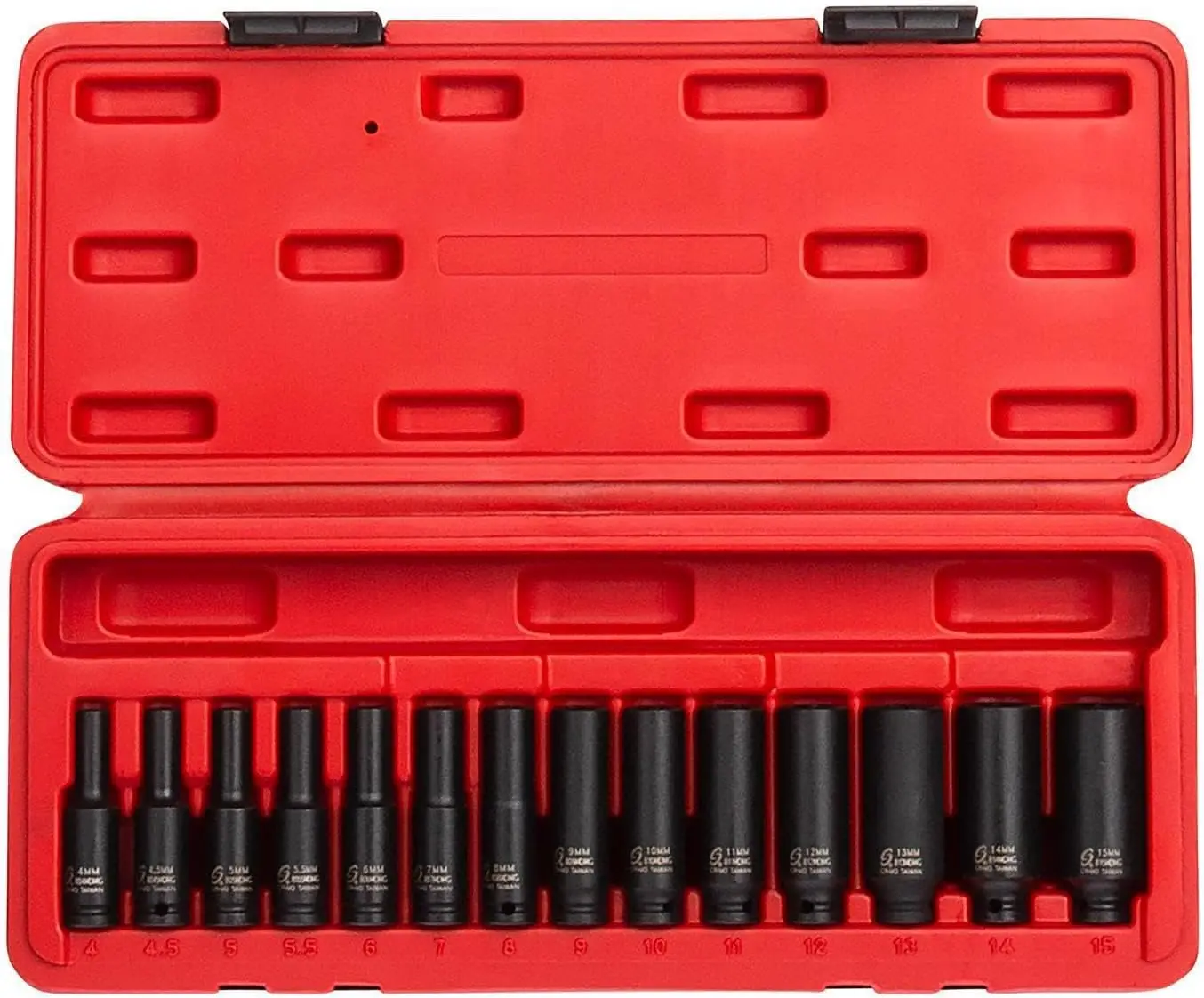 

1/4 Inch Drive Deep Magnetic Impact Socket Set, 14-Piece Metric 4-15mm, Cr-Mo Steel with Heavy Duty Case