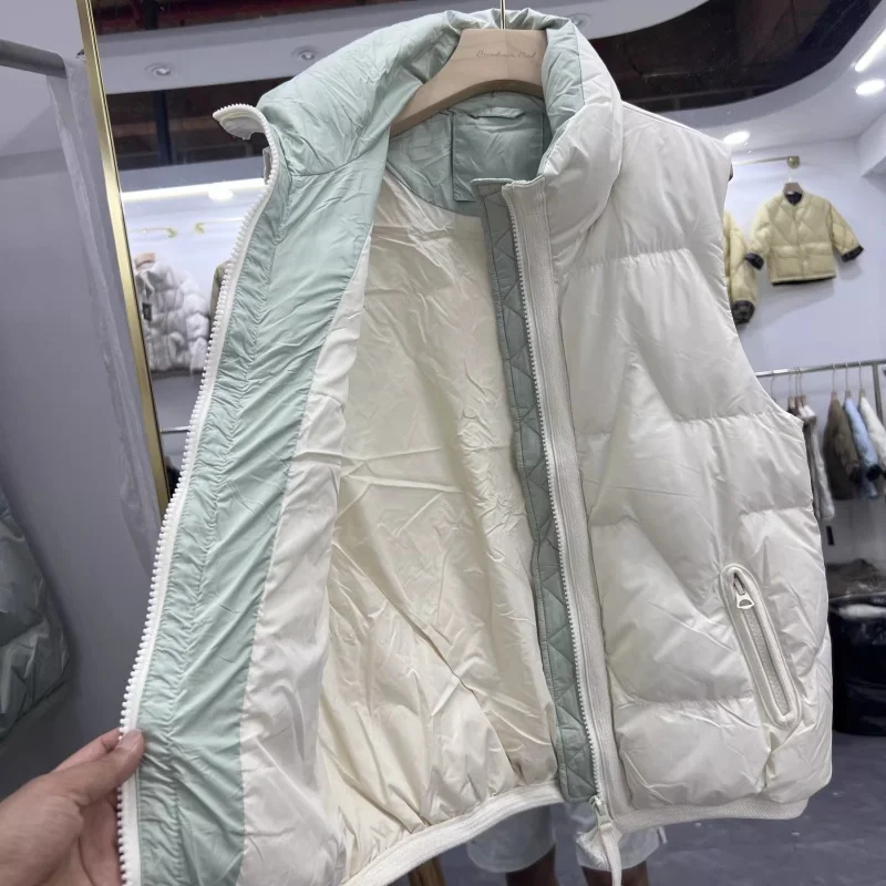 

Autumn Winter Women Sleeveless Down Waistcoat Parkas Warm Light Thin White Duck Down Vest Coat Female Puffer Jacket Short Tank