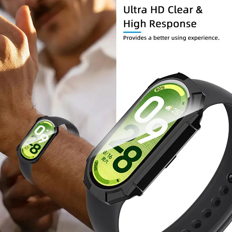 Película de vidrio templado + funda para Xiaomi Mi Band 10 9 8, carcasa protectora de pantalla de cubierta completa para Mi Band 8 9 10, accesorios para reloj inteligente