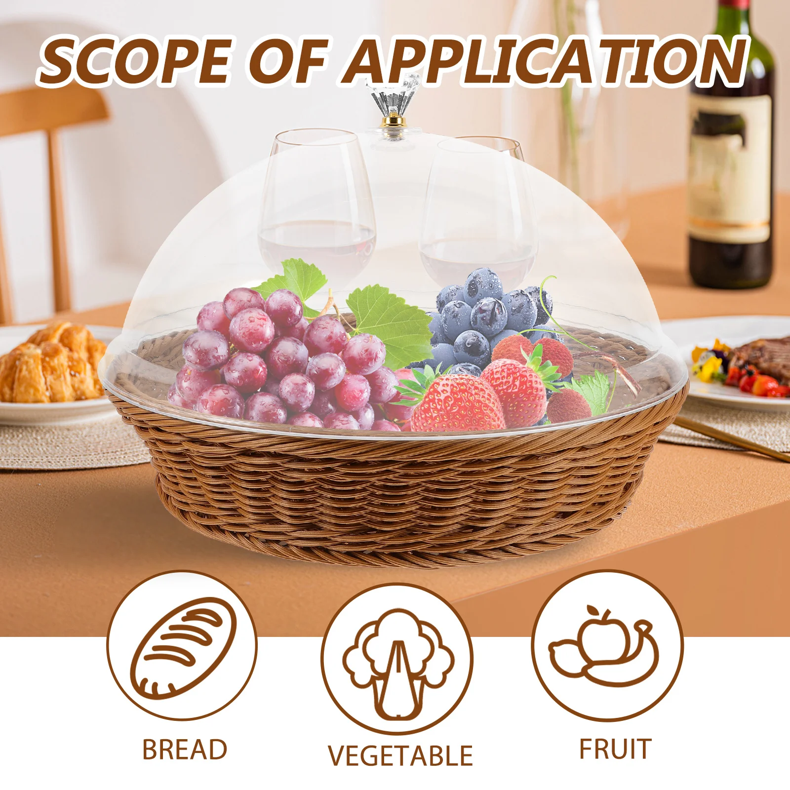 

Food Storage Basket Round Woven Serving Tray For Fruit Bread Snack Vegetable Dessert Kitchen Office Coffee Table Organizer