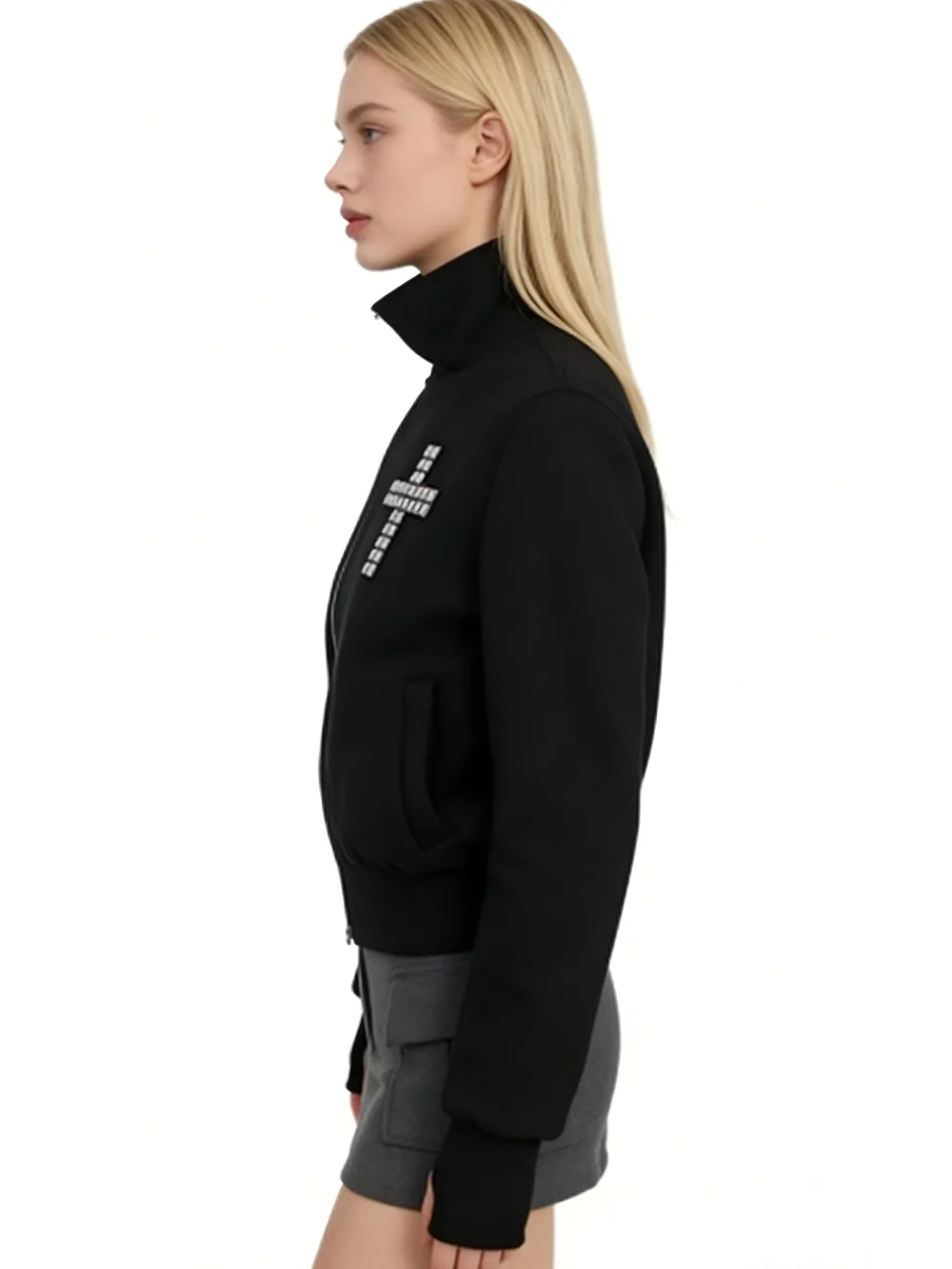 

2026 new Y2K spicy girl style cross hot diamond lapel slanted zipper slim fit jacket fashionable trend personality punk goth ins