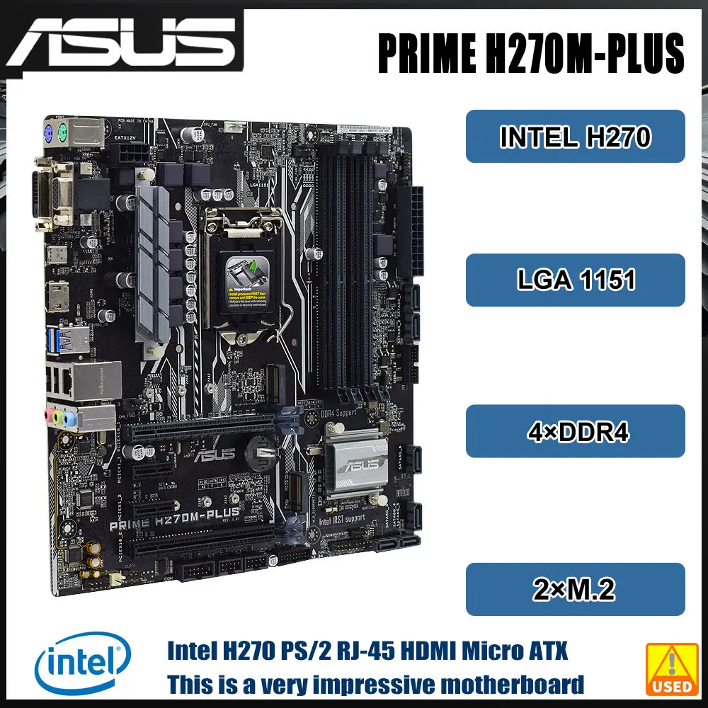 Asus PRIME H270M-PLUS 마더보드 LGA 1151 인텔 H270 DDR4 64GB 지지대 코어 i3-6100 i5-6500 7400 6700 i3-6300 CPU M.2 마이크로 ATX