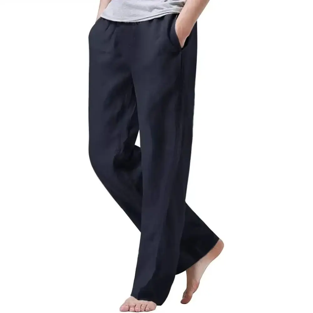 

2025 New Men's Cotton Linen Pants Summer Solid Color Breathable Linen Trousers Male Casual Elastic Waist Fitness Pants