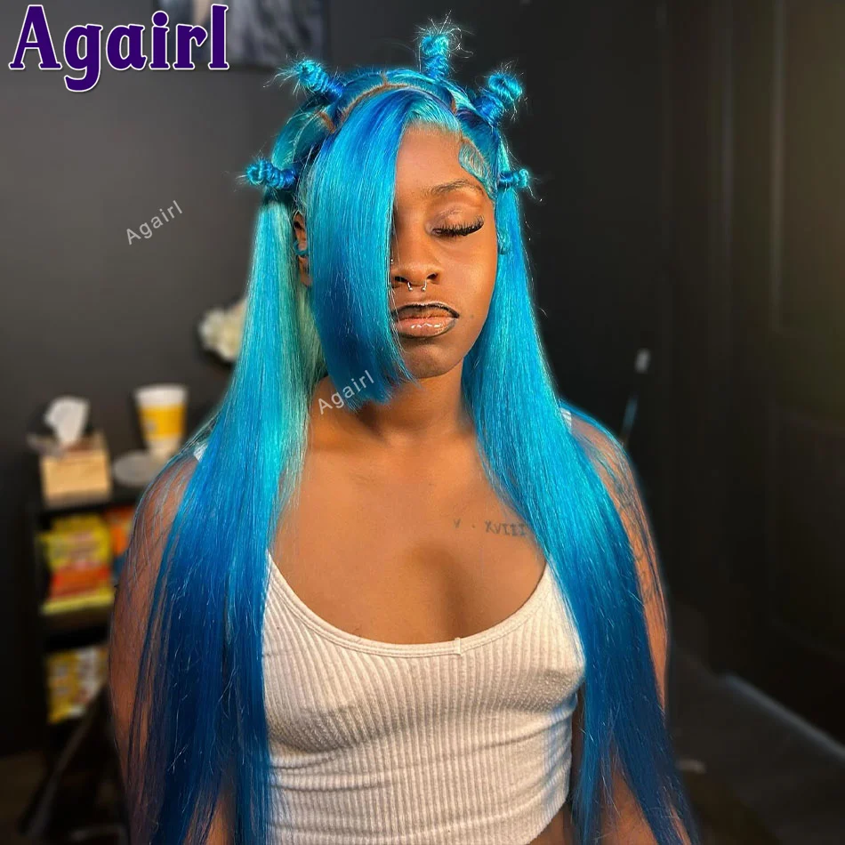 

Sky Blue 13X6 Straight Lace Front Wigs For Women Transparent 13x4 Lace Frontal Human Hair Wigs 613 Colored Lace Wig 28 30 Inch