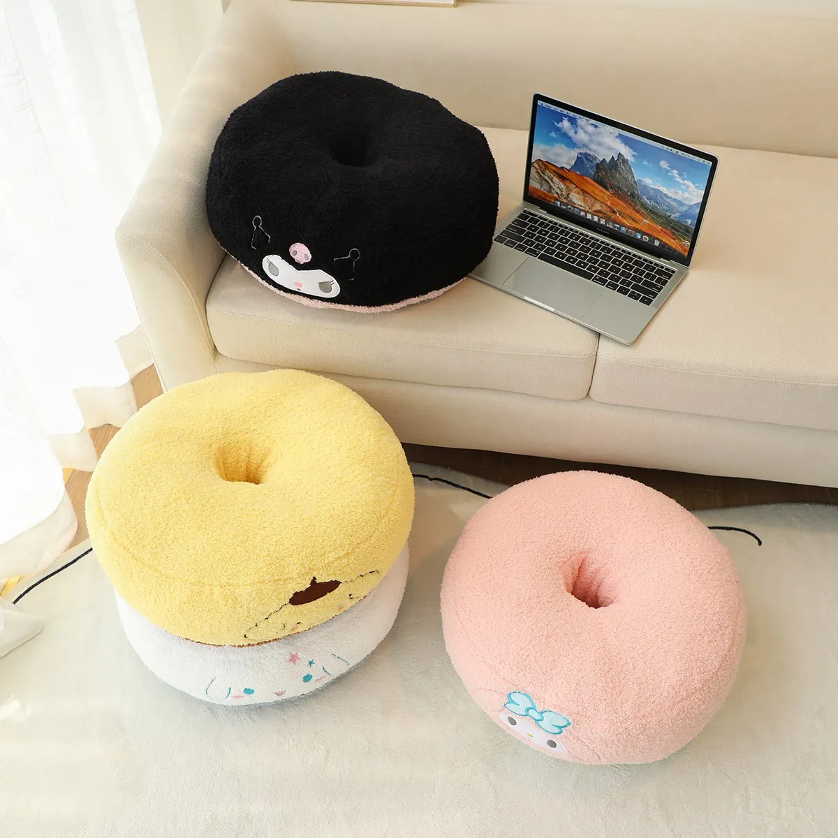 Sanrio Cartoon Anime Kuromi Pom Pom Purin pluszowa poduszka do siedzenia urocza moja melodia okrągła wygodna Sofa poduszka na prezent dla dziewczynki