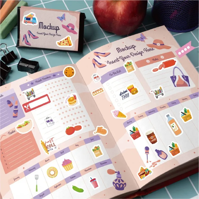 ملصقات تخطيط الطعام، ملصقات تزيين القرطاسية، كتاب الطعام اليومي والتسوق للمخططات، مجلة التقويمات #3