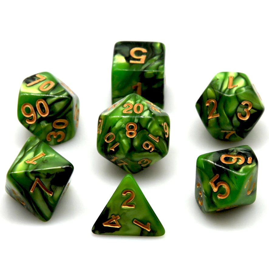 Swirled Green & Black Polyhedral Dice Set, 7PCS Dice with Gold Numbers for Role-Playing Games Polyhedral RPG Dice with Gold Ink