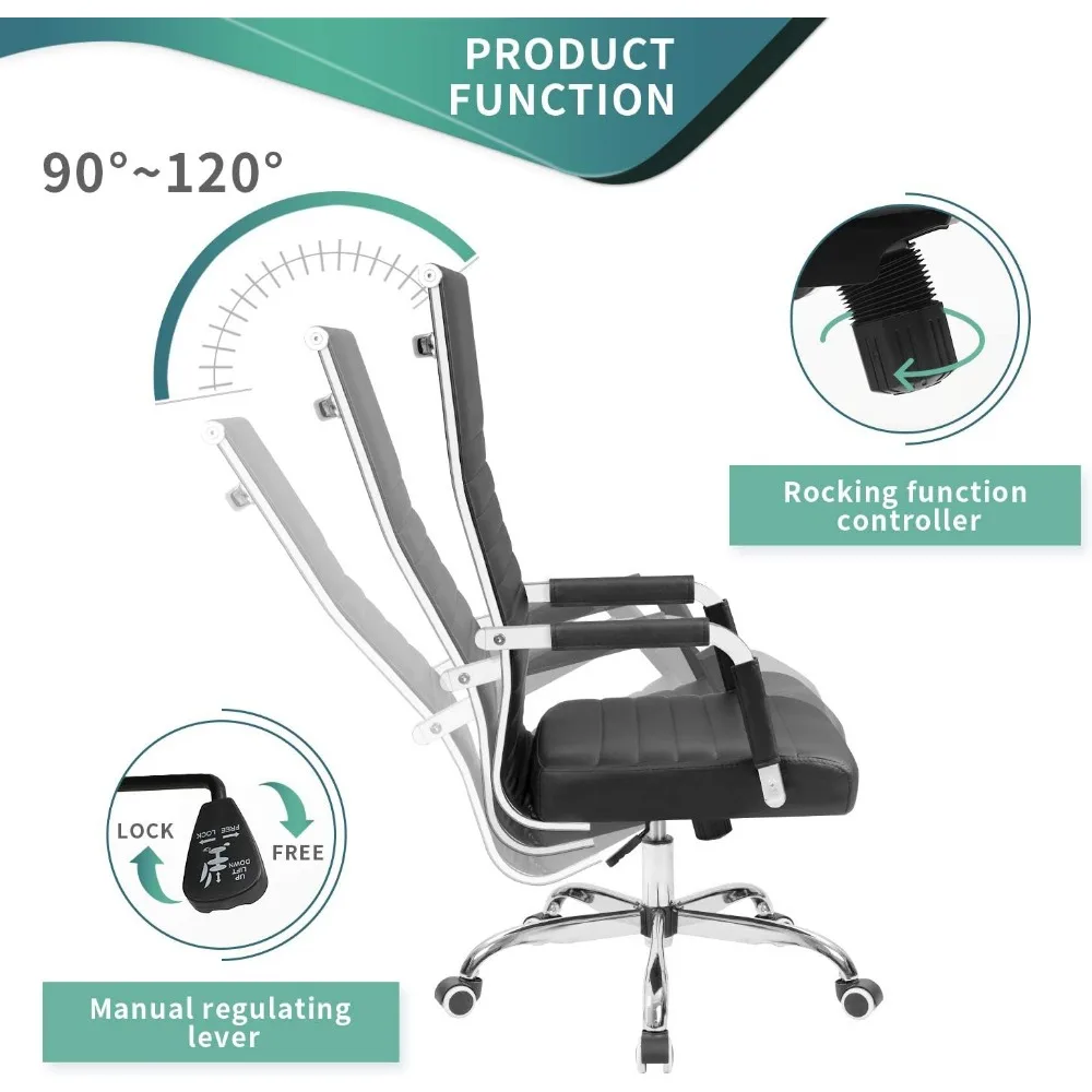 Office Chair High Back Leather Desk Chair Modern Executive Ribbed Chairs Height Adjustable Conference Task Chair with Arms