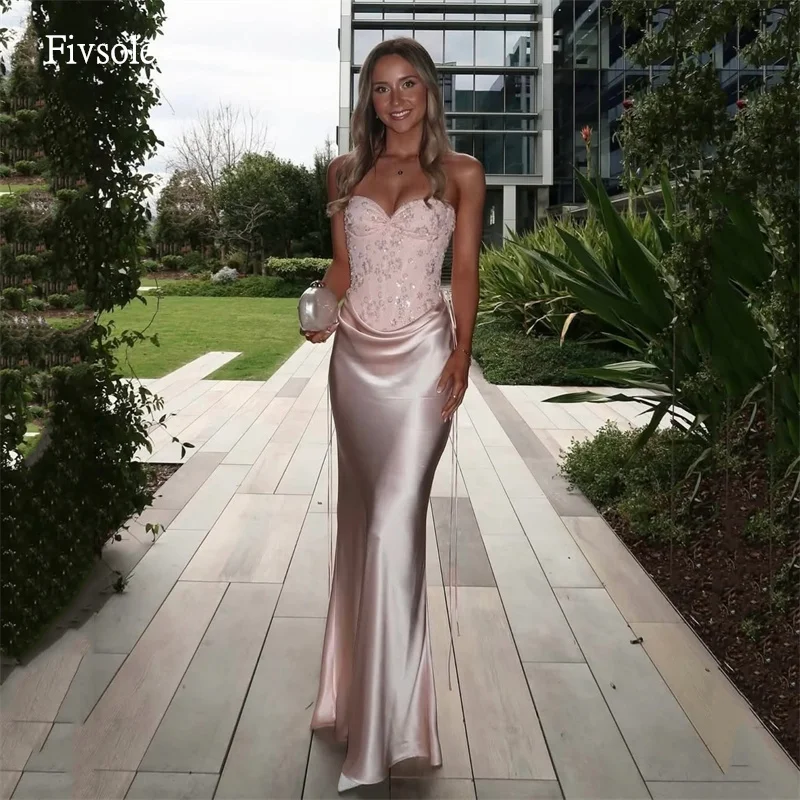 

Fivsole Sexy Pink Sweetheart Neck Mermaid Prom Gowns Sequined Party Gown Floor Length Evening Dress vestidos de gala Customized