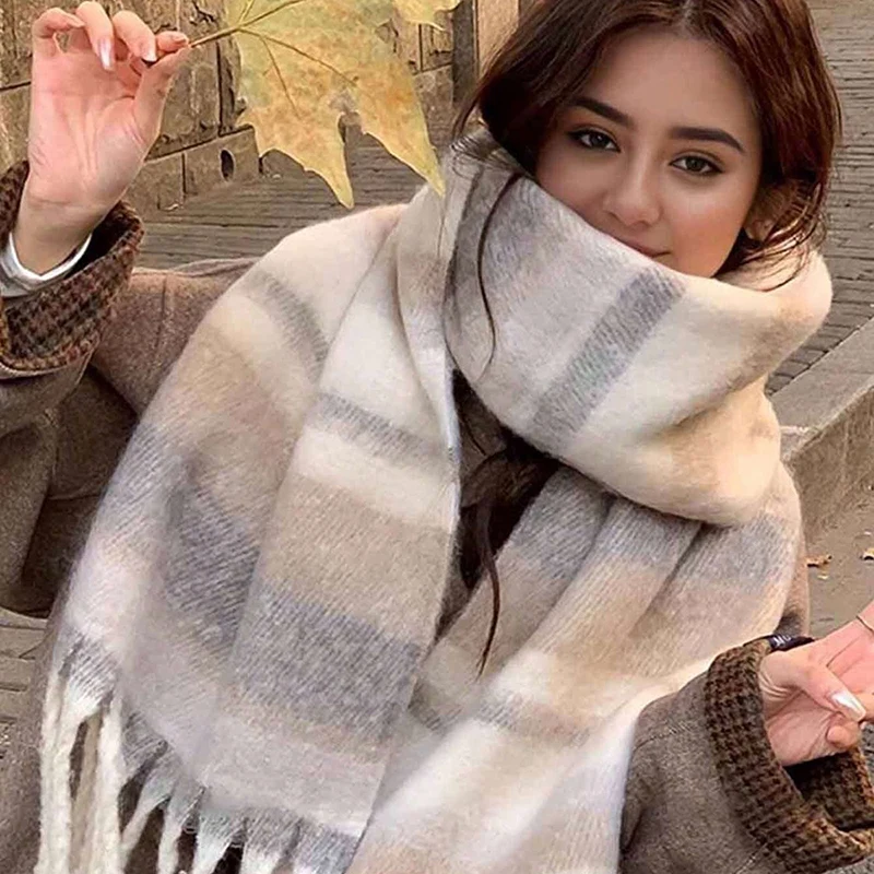 

Winter Thick Warm Scarf Women Cashmere Shawl and Wraps Pashmina Neckerchief Bufanda Female Rainbow Hairy Tassel Echarpe Stole