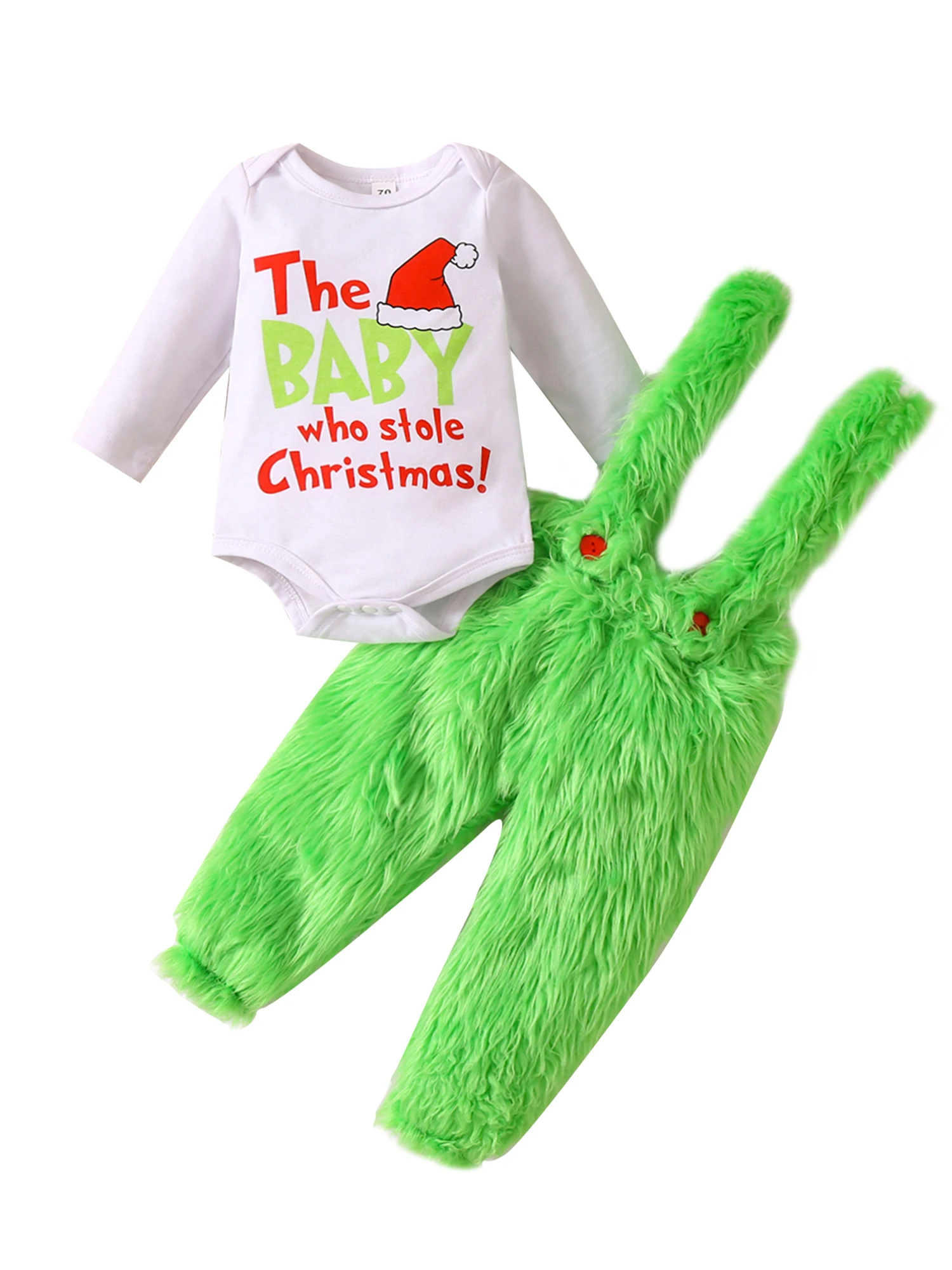 2022 Christmas Green Monster Costume for Toddler Kids Faux Fur Trim Santa Claus Elf Cosplay Skirt Pants Set for Boys Girls