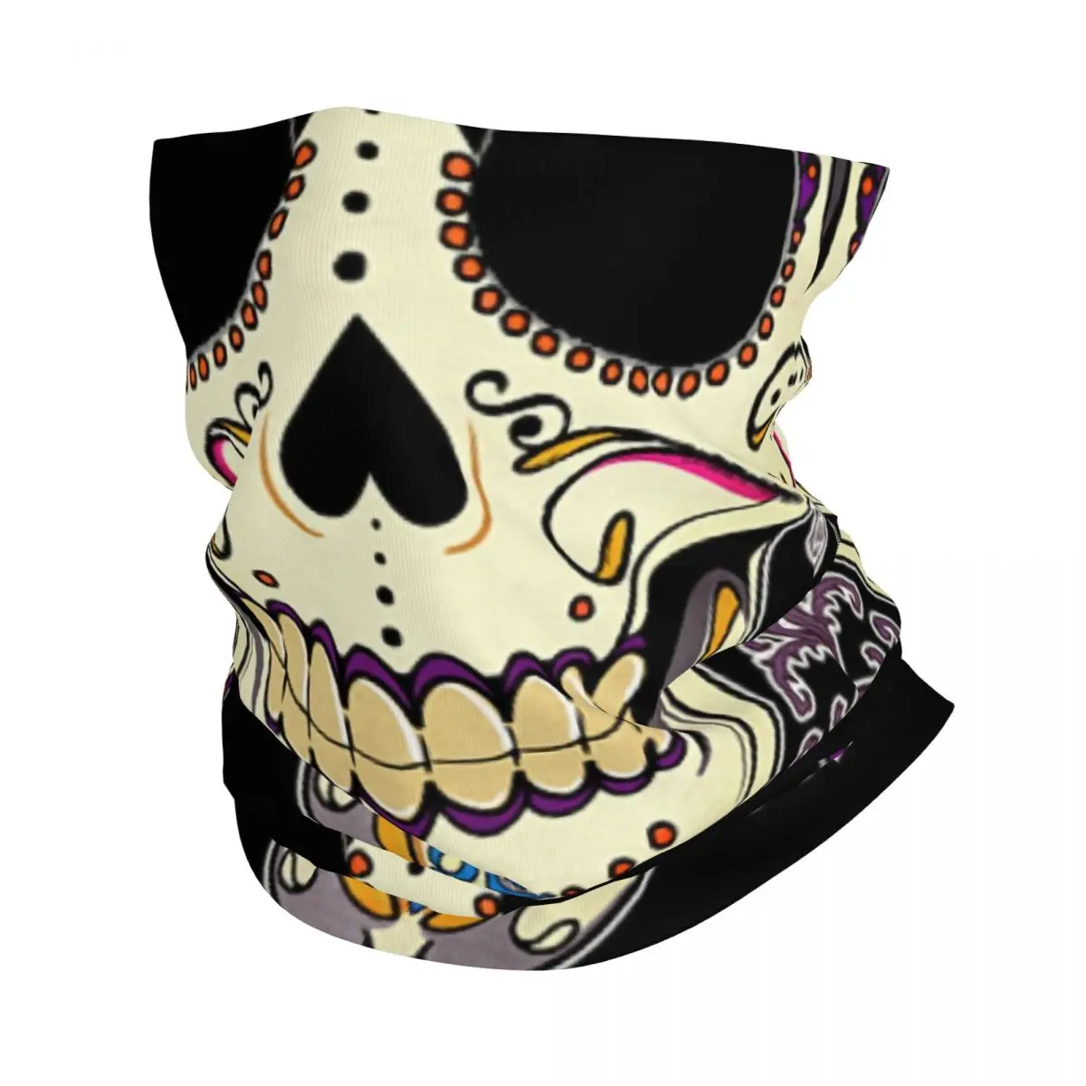 La Calavera Catrina Purple Sugar Skull Bandana Neck Gaiter Windproof Face Scarf Cover Women Horror Dead Headband Tube Balaclava