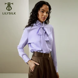 LILYSILK Silk Blouse for Women 2024 Spring Edition Neckline Ribbon Turtleneck Top Cuff Shell Button Luxury Shirt Free Shipping