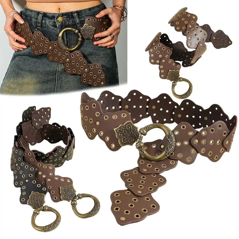 موضة جروميت بولي Leather حزام خصر من الجلد خمر برشام واسعة الخصر حزام السرج y2k القوطية Steampunk حزام النساء السيدات
