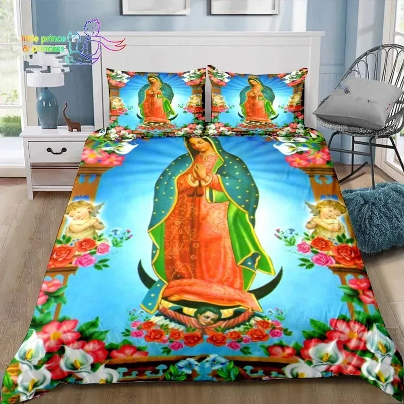 Virgin Mary Godress Blessing Bedding Set Single Twin Full Queen King Size Bed Set Adult Kid Bedroom Print Bedding Gift