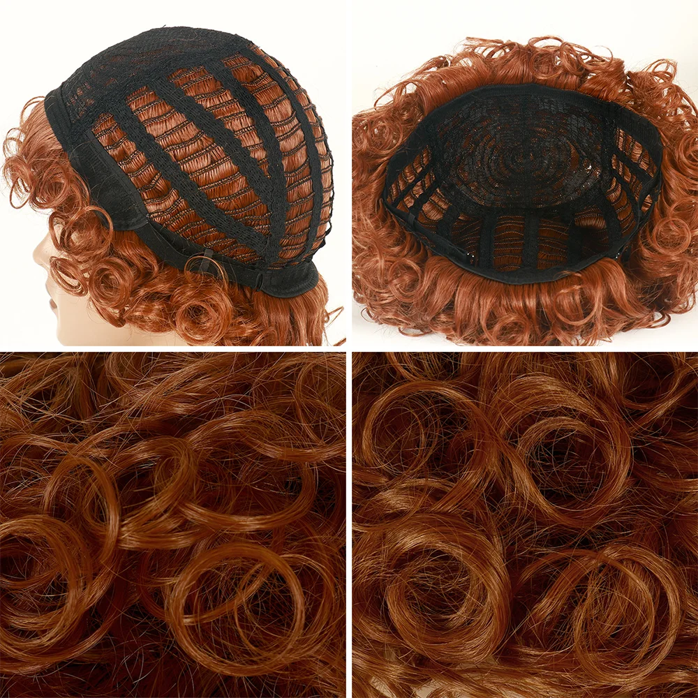 شعر صناعي مجعد قصير 8 بوصة من روبرتس باللون البني مع نسيج طبيعي ورقيق مناسب للشعر المستعار اليومي للنساء