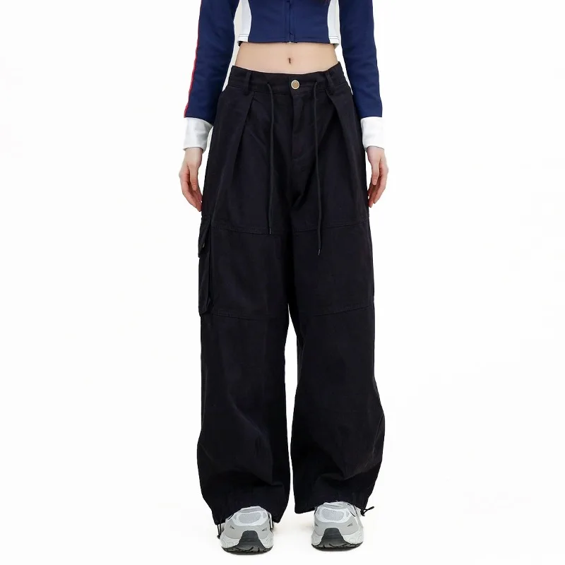 OR FL High Street Niche Personality Pull Rope High Waist 100 Cotton Women Cargo Trousers Trendy Brand Women's Y2k Wide Leg Pants