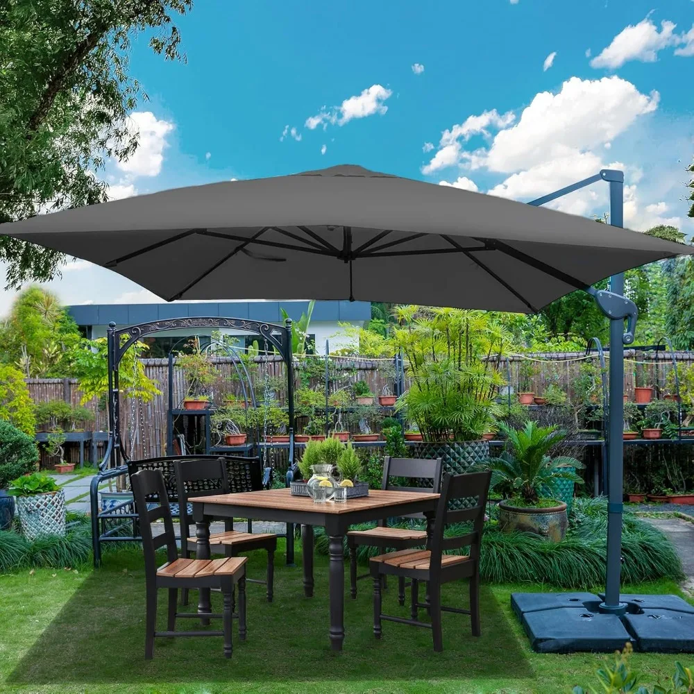 10x13Ft Cantilever Patio Umbrella Rectangular Deluxe Offset Umbrella 360°Rotation & Integrated Tilting System Patio Hanging Umb