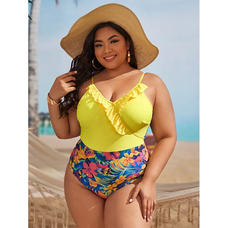 

Large Size One-piece Swimsuit for Women New Sexy Gathering Ruffle Edge Suspender Backless Tight