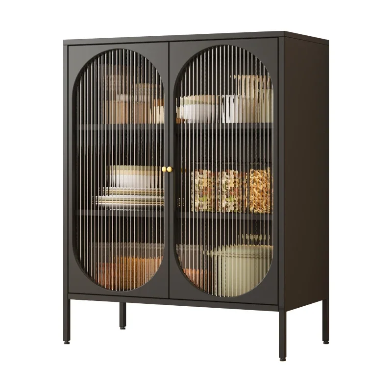 Kitchen Dining Room Storage Cabinet Cream Fresh Air Storage Iron Cabinet Simple Glass Door Living Room Tea and Dining Side Cabin