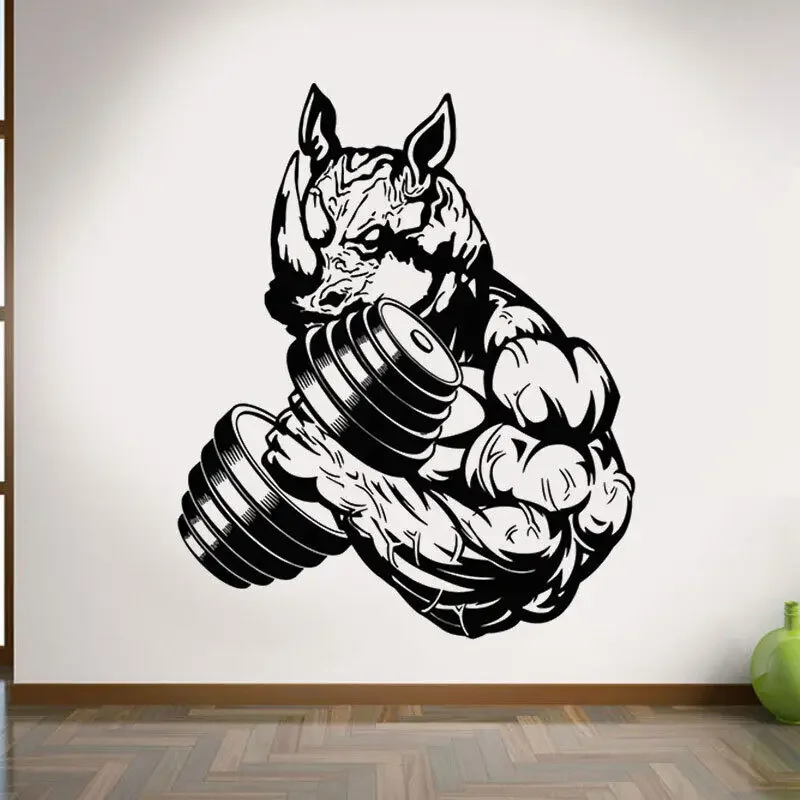 Pegatina de vinilo Popular para pared, calcomanías musculares de culturismo de rinoceronte, decoración de gimnasio, pegatinas deportivas, murales, decoración bonita para el hogar Js19