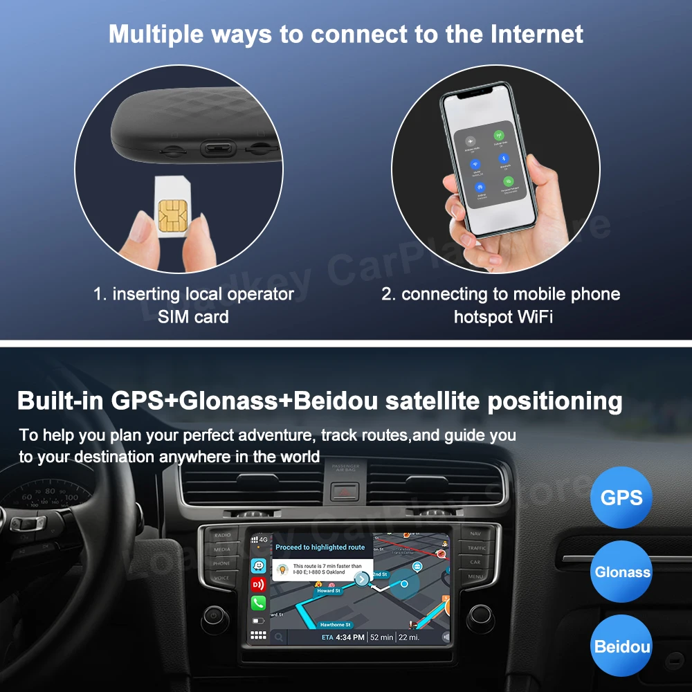 Carlinkit CarPlay Ai Box Wireless CarPlay Wireless Android Auto Android All in One Box For BMW VW KIA Benz 4+64G LTE Play store