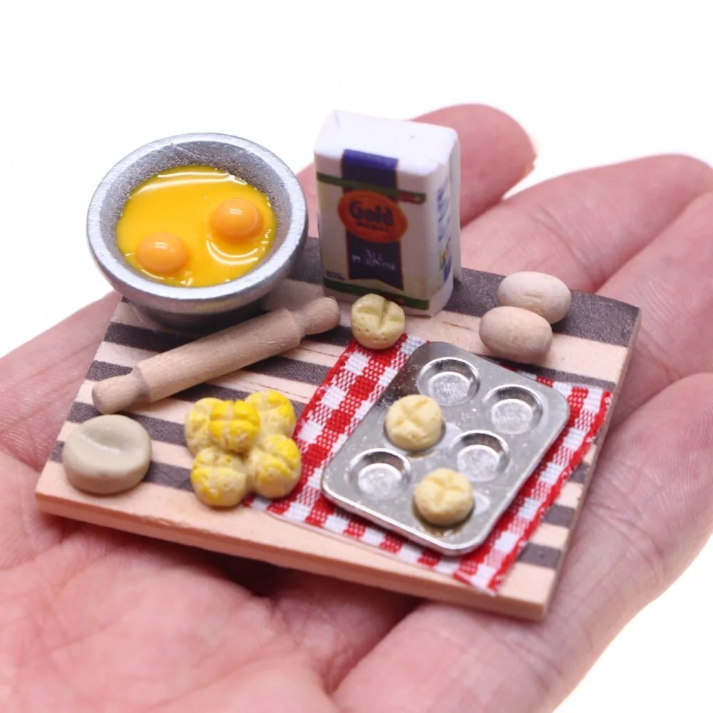 Miniatur-Gebäckherstellungstisch für Puppenhaus, Küche, Backszene, Basteln, Ausstellungsmodell, Sammlung, dekorativer Brotback-Setup