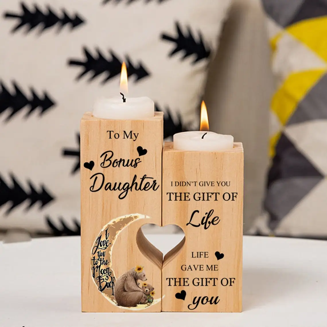 Personalized Love Candlestick to My Daughter Candle Holder Shelf Couple Decoration Handmade Centerpiece Gifts from Mom & Dad