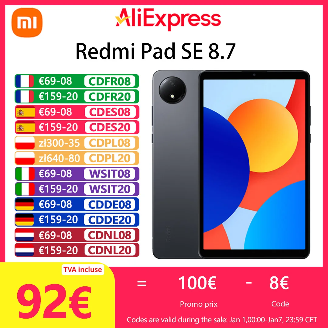 Xiaomi Redmi Pad SE 8.7,Tablet，MediaTek Helio G85,6650 mAh,90 Hz，Cámara 8 MP，Global version