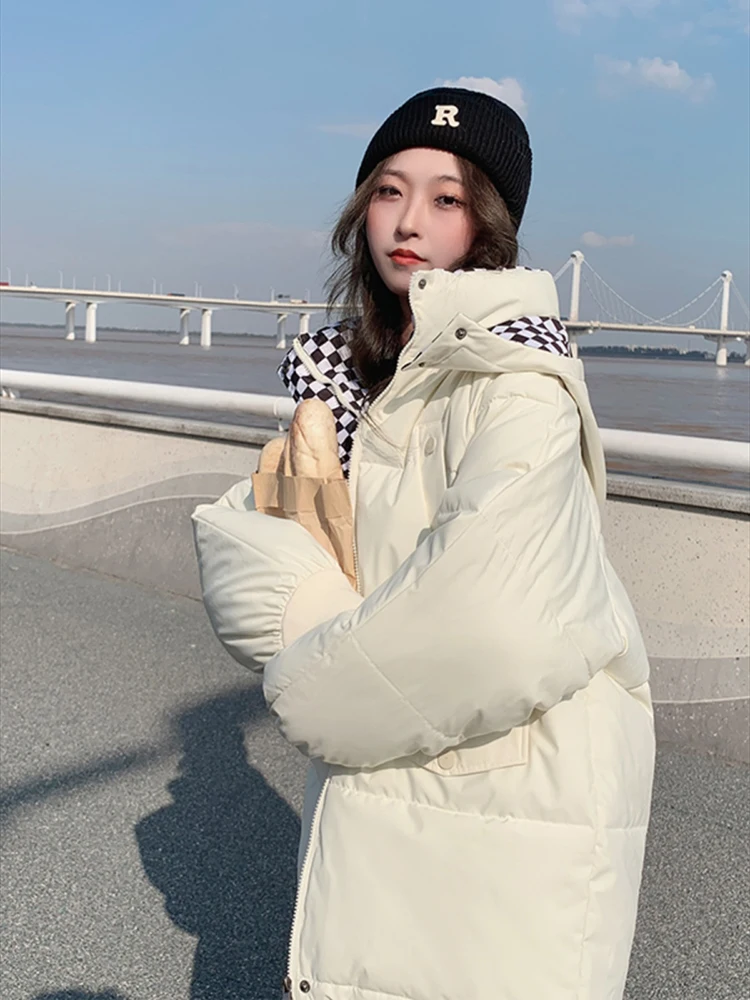 

2024 New Women DownCotton Coat Winter Jacket Female Short Versatile Parkas Loose Thick Outwear Solid Color Hooded Overcoat