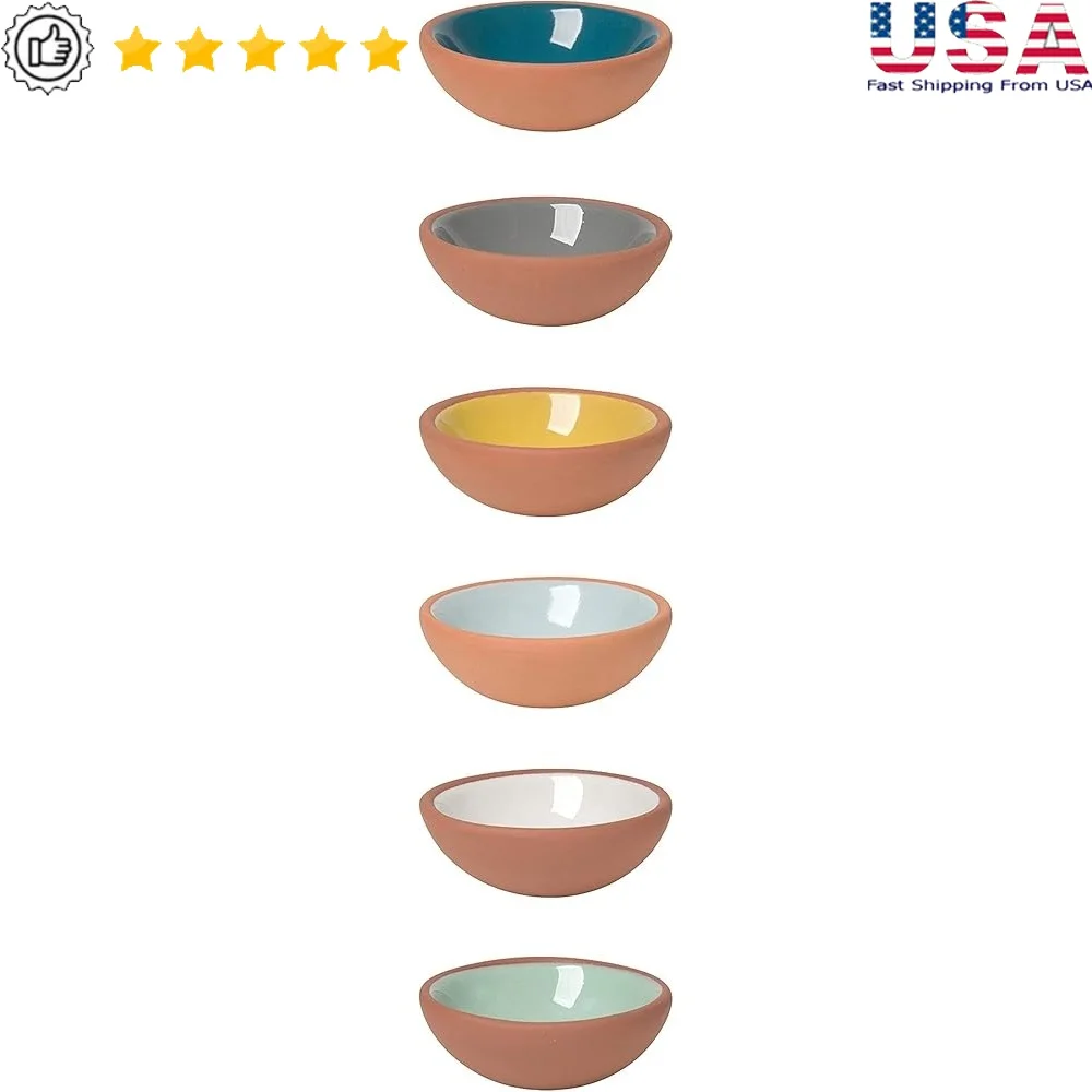 

Set of 6 Terracotta Pinch Bowls Multicolor Soy Sauce Dishes 1oz Versatile Serving Condiment Snack Jewelry Tray Gift Ready