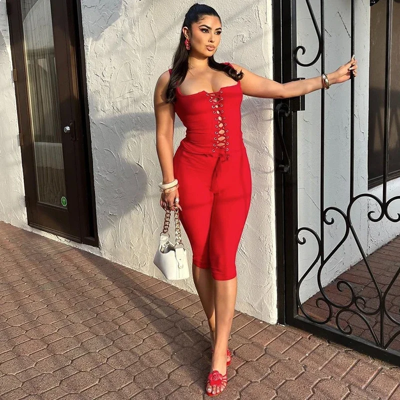 Leosoxs Women Fashion Tank Tops Short Pants Solid Color Two Piece Sets Outfits 2025 Summer Clothes Wholesale Items for Business