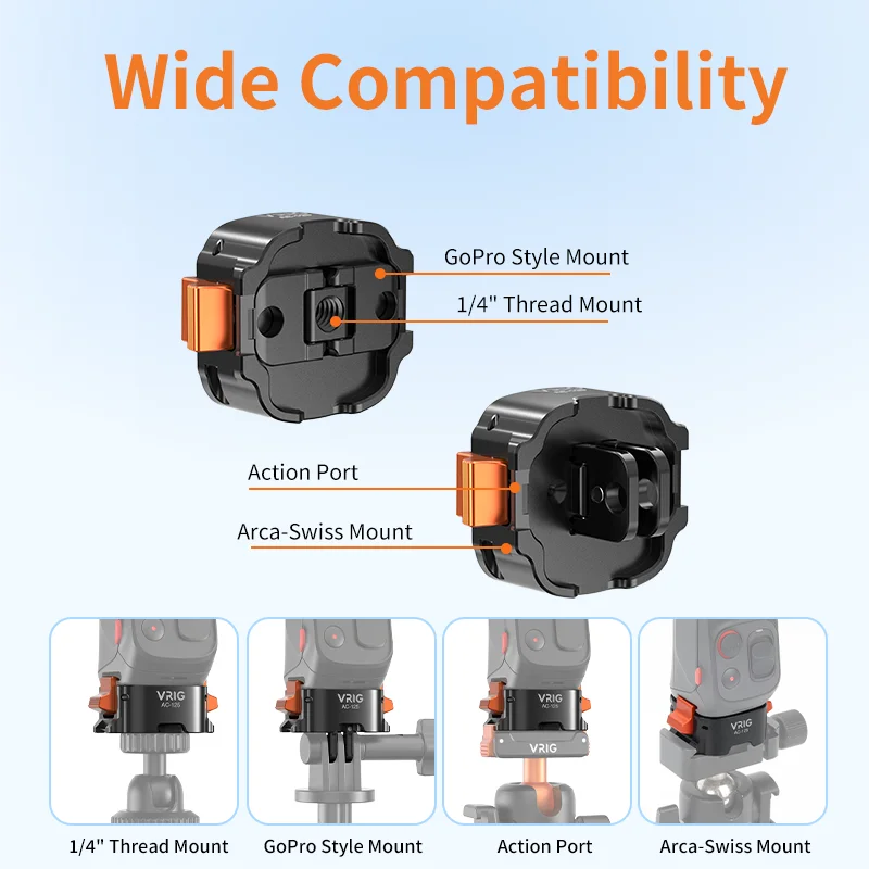 VRIG Fast Charging & Data Transfer Quick Release Base For Insta360 Luna Dual Claw Type-C GoPro DJI 1/4 Screw Mount